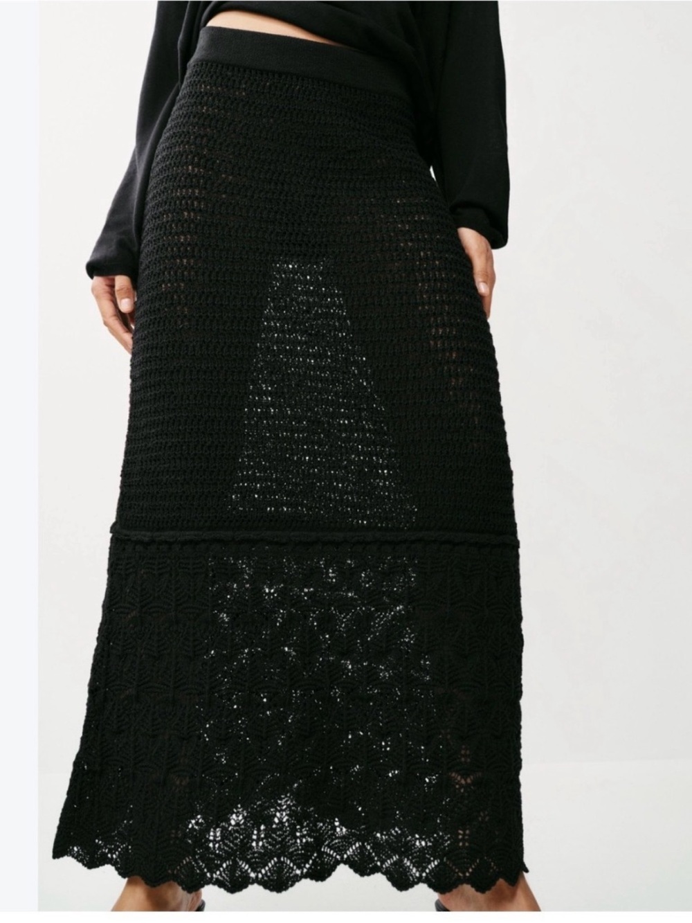 Zara NWT Black Crochet Maxi Skirt